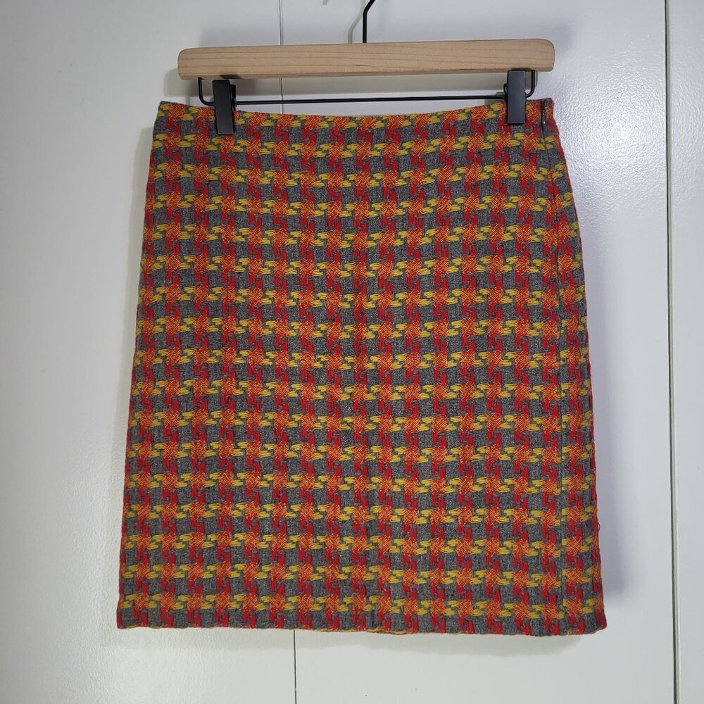 J. McLaughlin Women's Sz 4 Wool Blend Print Mini Pencil Skirt Houndstooth - Picture 2 of 5